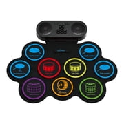 Lychee Electronic Drum Set with Headphone Jack, 9 Stereo Roll-up Drum Practice Pad, Built-in Speaker Drum Pedals Sticks Support External Connection, Great Holiday Xmas Birthday Gift for Kids