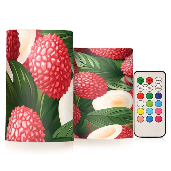 Lychee Flickering Flameless Candles Battery Operated with Remote Timer LED Pillar Candles Set of 2