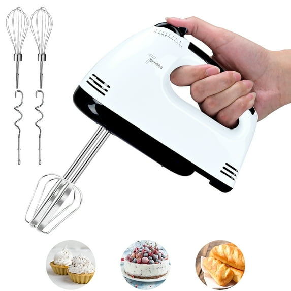 Lychee Hand Mixer Electric 7 Speeds, Portable Kitchen Handheld Blender for Easy Whipping Dough, Cream, Cakes & Whisking Egg, White