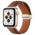 thumbnail image 1 of Lychee Pattern Genuine Leather Bands Magnetic Buckle Design Strap for Apple Watch Series 9/8/7/6/5/4/3/2/1/SE/Ultra 1/Ultra 2 (42mm,44mm,45mm,49mm),Brown, 1 of 4