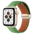 thumbnail image 1 of Lychee Pattern Genuine Leather Bands Magnetic Buckle Design Strap for Apple Watch Series 9/8/7/6/5/4/3/2/1/SE/Ultra 1/Ultra 2 (42mm,44mm,45mm,49mm),Green, 1 of 4