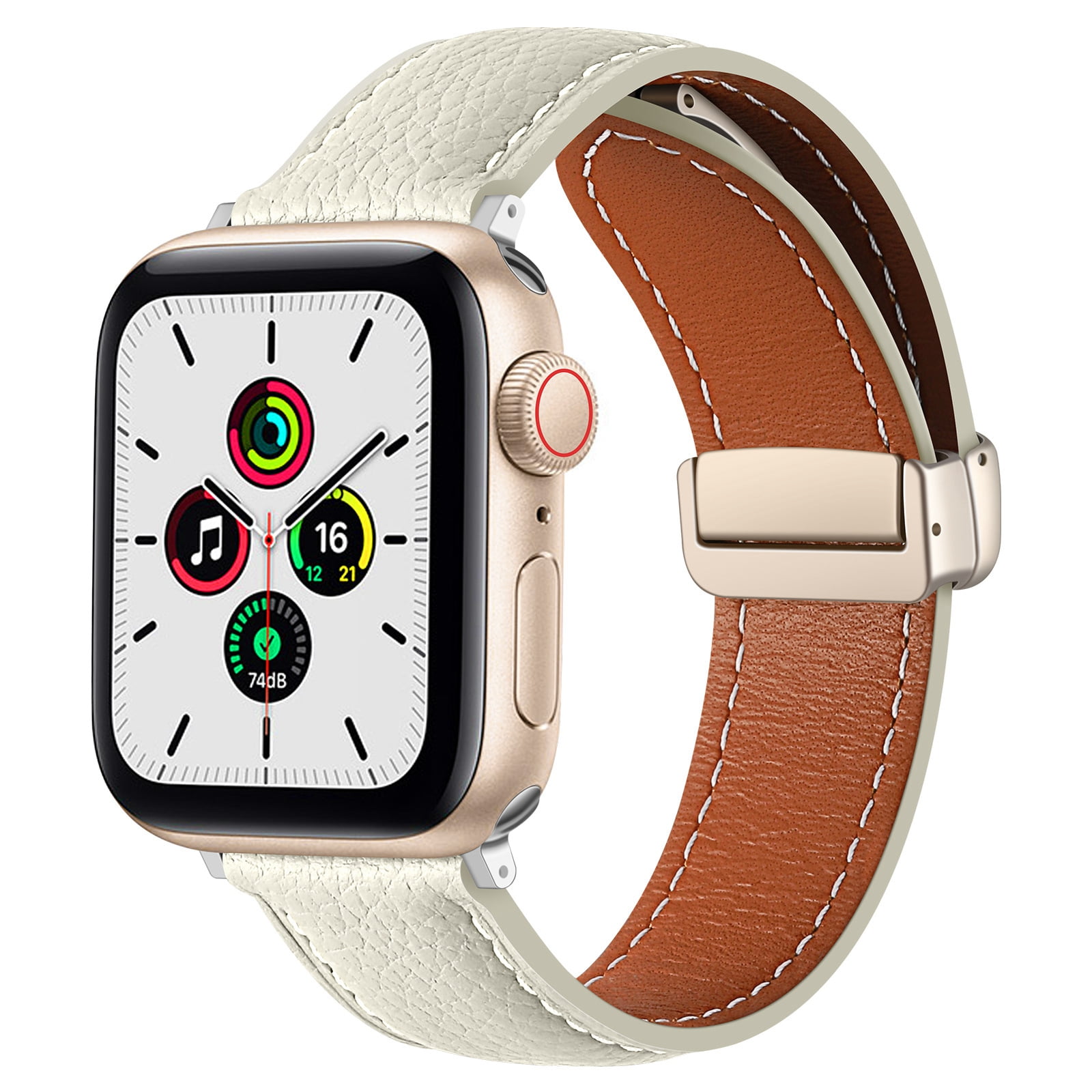 Lychee Pattern Genuine Leather Bands Magnetic Buckle Design Strap for ...