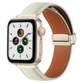thumbnail image 1 of Lychee Pattern Genuine Leather Bands Magnetic Buckle Design Strap for Apple Watch Series 9/8/7/6/5/4/3/2/1/SE/Ultra 1/Ultra 2 (42mm,44mm,45mm,49mm),White, 1 of 4