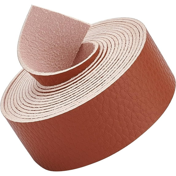 Lychee Pattern Leather Strap 78 Inch Long 1 Inch Wide Flat Cord Brown Leather Belt Strips for Crafts DIY Projects Clothing Pet Collars Traction Ropes Belt Keychains Wrapping