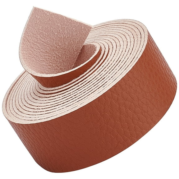 Lychee Pattern Leather Strap 78 Inch Long 1 Inch Wide Flat Cord Brown Leather Belt Strips for Crafts DIY Projects Clothing Pet Collars Traction Ropes