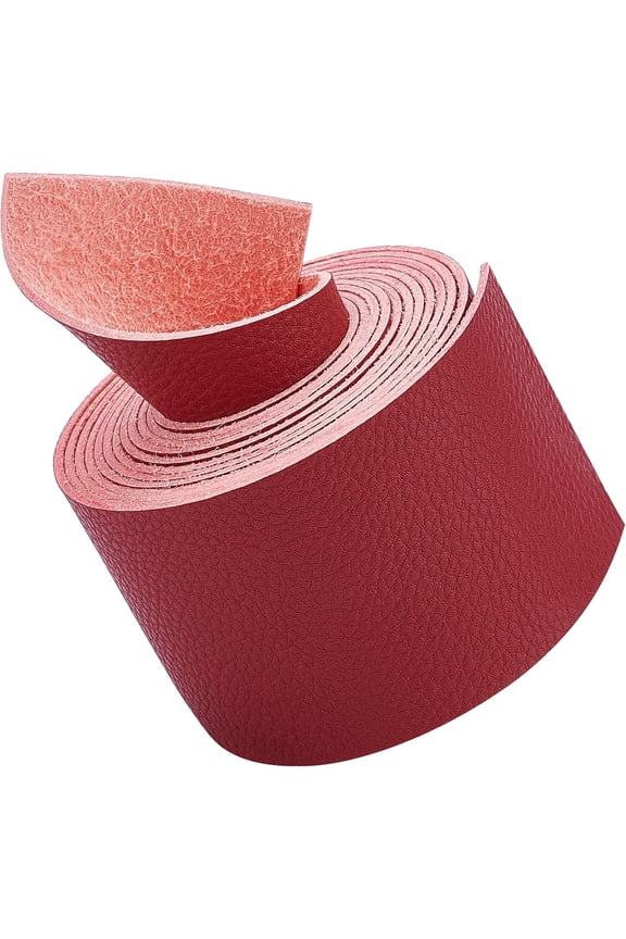 Lychee Pattern Leather Strap 78 Inch Long 2 Inch Wide Flat Cord Red Leather Belt Strips for Crafts DIY Projects Clothing Pet Collars Traction Ropes Belt Keychains Wrapping 1roll