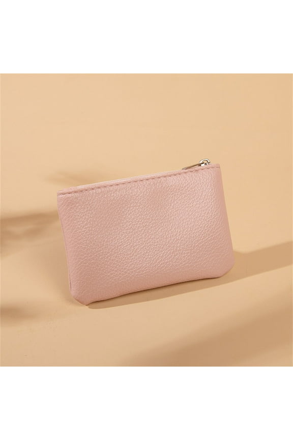 Lychee Pattern Zipper Coin Purse Thin Short Card Key Organizer Pouch Bag Minimalist Embroidery Design with Ring Pull Tab for Daily Essentials