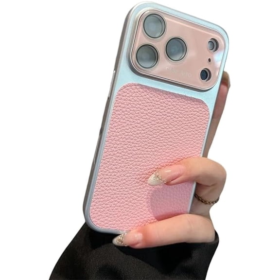 Lychee Peel Leather Back Camera Protect Phone Case for iPhone (Pink,iPhone 16 Plus)