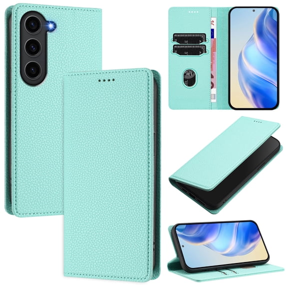 Lychee Texture PU Leather Case for Samsung Galaxy S23 Wallet Case with RFID Blocking Card Holders, Wallet Case with Kickstand Magnetic Flip Case Compatible with Samsung Galaxy S23 - Mint