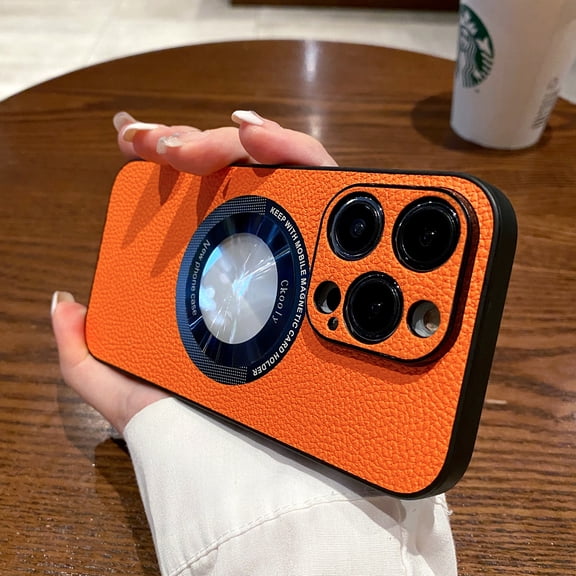 Lychee Texture PU Leather Magnetic Phone Case for iPhone 11 Pro,Compatible with MagSafe Charging,Logo Hollow View Camera Lens Protect Shockproof Anti-Fingerprint Slim Phone Case,Purple