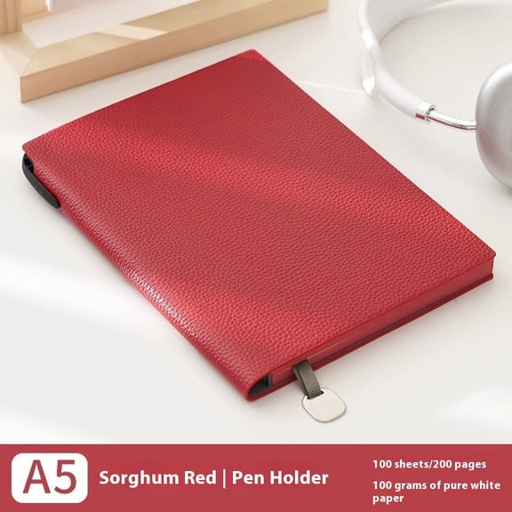 Lychee pattern notebook A5 imitation leather business notebook thickened soft leather notebook-Red