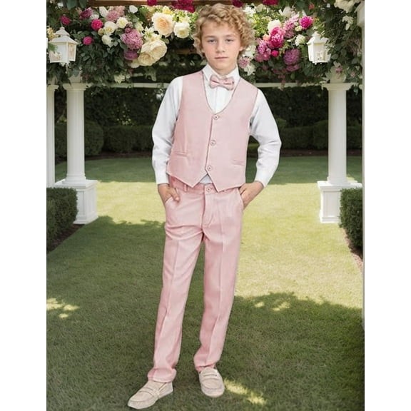 Lycody 2 Piece Boys Formal Slim Suit for Kids Tuxedo Suits for Wedding Toddler Teen Dress Outfit Vest Pants Set Summer