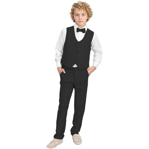 Lycody 2 Piece Boys Formal Slim Suit for Kids Tuxedo Suits for Wedding Toddler Teen Dress Outfit Vest Pants Set Summer