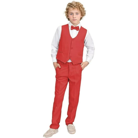 Lycody 2 Piece Boys Formal Slim Suit for Kids Tuxedo Suits for Wedding Toddler Teen Dress Outfit Vest Pants Set Summer
