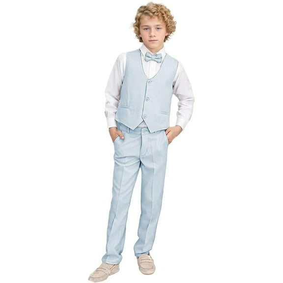 Lycody 2 Piece Boys Formal Slim Suit for Kids Tuxedo Suits for Wedding Toddler Teen Dress Outfit Vest Pants Set Summer