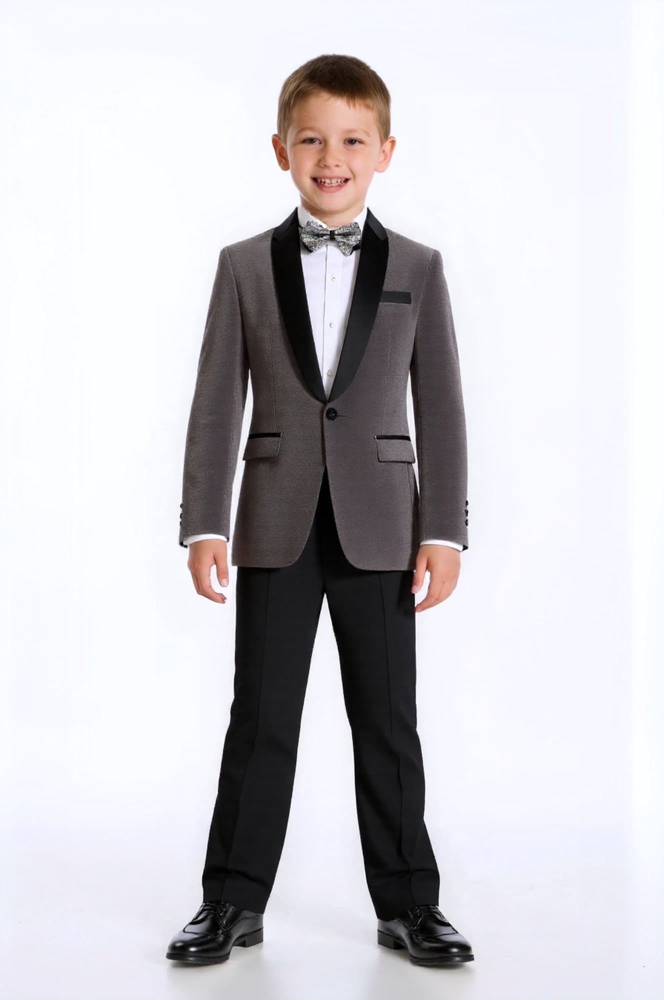 SWOTGdoby Boys Slim Fit Suit Set – Shawl Lapel Blazer & Pants, Dark Gray, Size 8 Years