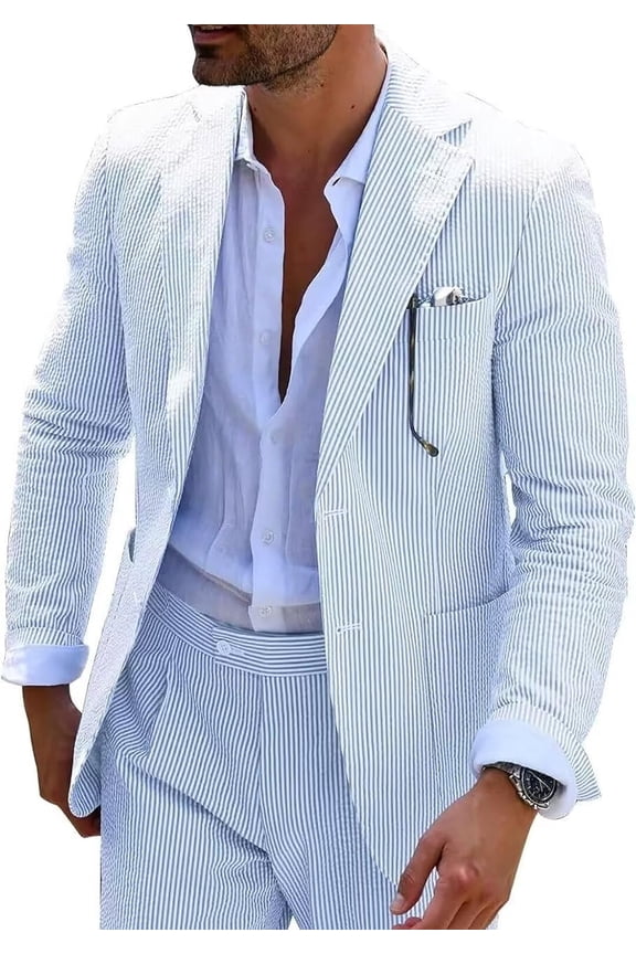 Men's Single Breasted Notched Lapel Blazer - Formal Slim Fit Suit for Summer Beach Wedding