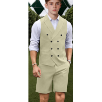 Lycody 2PCS Boys Formal Suit Slim Fit Kids Suits for Teen Wedding Ring Bearer Outfit Double Breasted Suit Solid Vest Shorts Suit, Unisex, Graduation, PROM