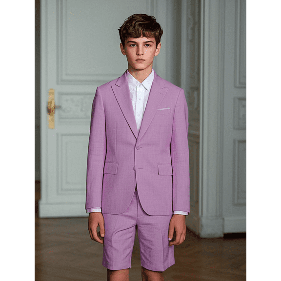 Lycody 2PCS Boys Linen Slim Suit Coat and Shorts Wedding Kids Linen Suit Summer Boys Formal Suit Ring Bearer Outfit, Graduation, PROM,Unisex,Teen