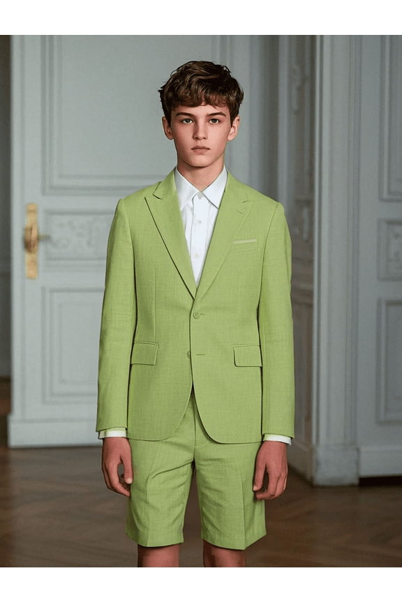 2PCS Boys Linen Slim Suit Coat and Shorts Wedding Kids Linen Suit Summer Boys Formal Suit Ring Bearer Outfit, Graduation, PROM,Unisex,Teen