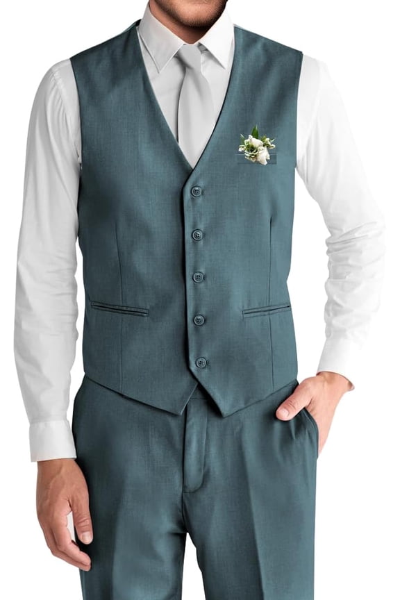 2PCS Men's Solid Suit Set Vest and Pants Slim Fit Suits for Wedding Groomsmen Prom Tuxedos, Party, Elegance