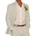 thumbnail image 1 of Lycody 2pcs Mens Linen Suit Casual Slim Fit Vintage Suits Groomsmen Suits Wedding Summer Beach Blazer Pants Set, 1 of 8