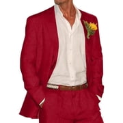Lycody 2pcs Mens Linen Suit Casual Slim Fit Vintage Suits Groomsmen Suits Wedding Summer Beach Blazer Pants Set