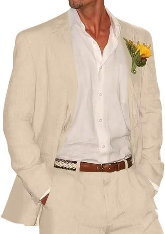 Lycody 2pcs Mens Linen Suit Casual Slim Fit Vintage Zambia Ubuy