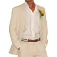 thumbnail image 1 of Lycody 2pcs Mens Linen Suit Casual Slim Fit Vintage Suits Groomsmen Suits Wedding Summer Beach Blazer Pants Set, 1 of 7