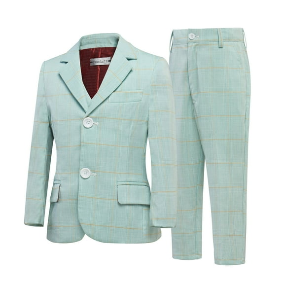 Lycody 3 Piece Kids Suit for Boys with Plaid Boy Formal Outfit Suit Toddler Boy Blazer Mint Green Size 10-12 Years for Wedding Graduate Prom Party