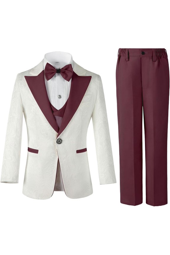 3 Pieces Boys Suit Set Teenage Jacquard Blazer Slim Fit Tuxedo Jacket Vest Pants Prom Wedding Ring Party Graduation for 3-16 Years Kids