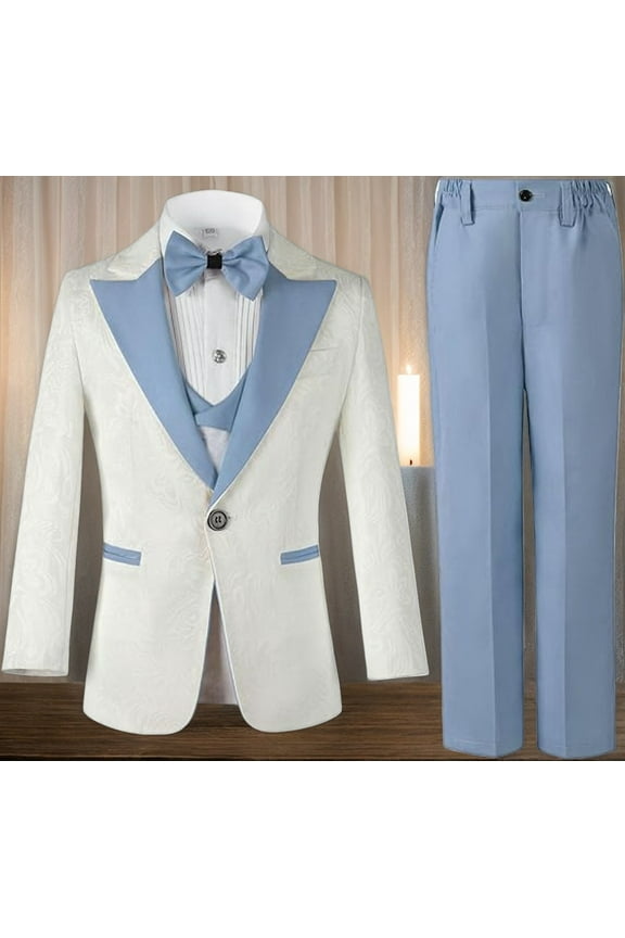 3 Pieces Boys Suit Set Teenage Jacquard Blazer Slim Fit Tuxedo Jacket Vest Pants Prom Wedding Ring Party Graduation  for 3-16 Years Kids