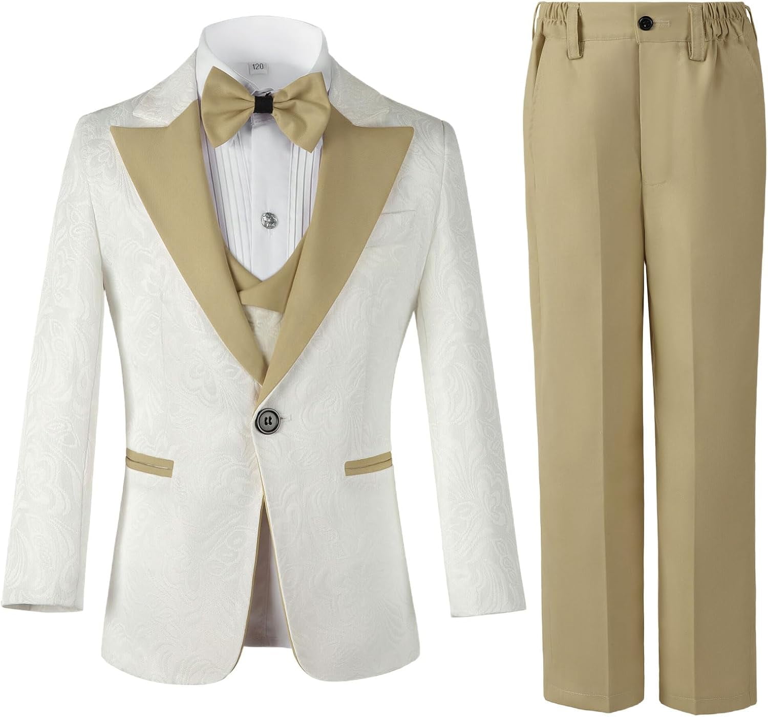 Boys 3-Piece Tuxedo Suit – Jacquard Peak Lapel Blazer, Vest & Pants For Weddings, Parties | Sizes 3T-16
