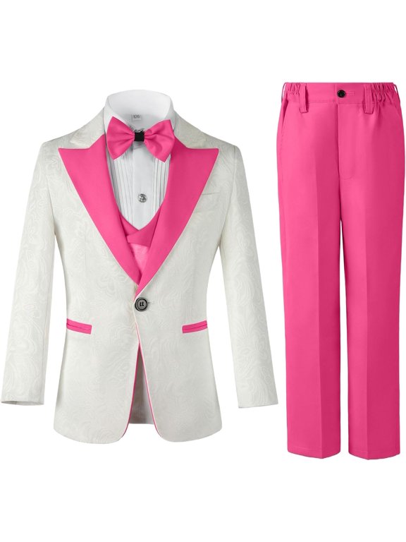 3 Pieces Boys Suit Set Teenage Jacquard Blazer Slim Fit Tuxedo Jacket Vest Pants Prom Wedding Ring Party Graduation for 3-16 Years Kids