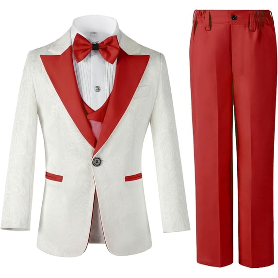 Lycody 3 Pieces Boys Suit Set Teenage Jacquard Blazer Slim Fit Tuxedo Jacket Vest Pants Prom Wedding Ring Party Graduation for 3-16 Years Kids