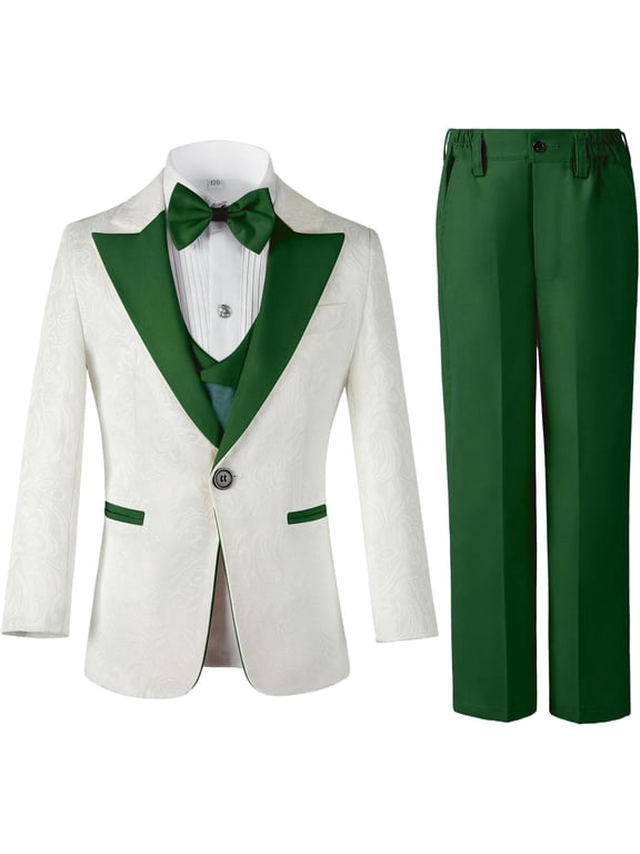 3 Pieces Boys Suit Set Teenage Jacquard Blazer Slim Fit Tuxedo Jacket Vest Pants Prom Wedding Ring Party Graduation for 3-16 Years Kids