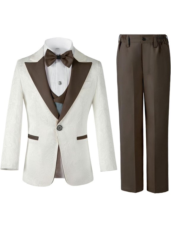 3 Pieces Boys Suit Set Teenage Jacquard Blazer Slim Fit Tuxedo Jacket Vest Pants Prom Wedding Ring Party Graduation for 3-16 Years Kids