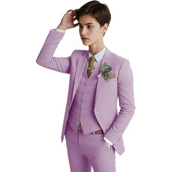 Lycody 3PCS Boys Linen Slim Fit Suit for Kids Toddler Teen Formal Wedding Ring Bearer Outfit Blazer Vest Pants Set, Graduation, PROM, Elegance