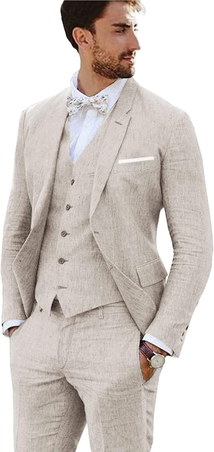 Costume 3 Pièces MOGU – Double Boutonnage, Rayures Fines, Coupe Slim, Veste + Gilet + Pantalon, Pour Mariage, Affaires, Bal, Nettoyage à Sec