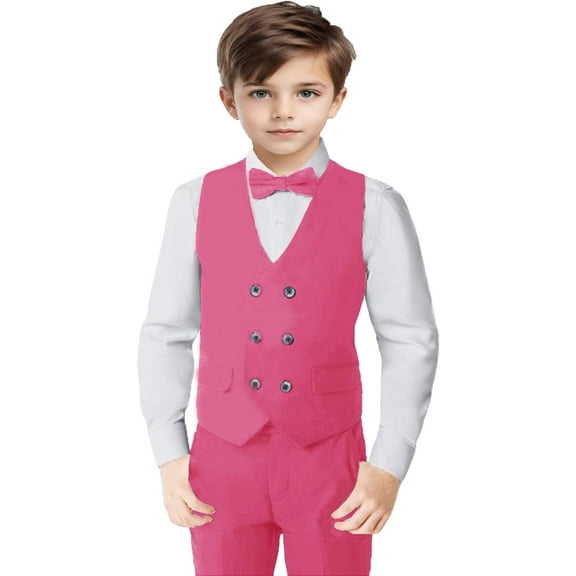 Lycody 3pcs Boys Slim Fit Vest Pants Bowtie Suits for Teen and Kids Slim Fit Boys Tuxedo Double Breasted Wedding Ring Bearer Outfit