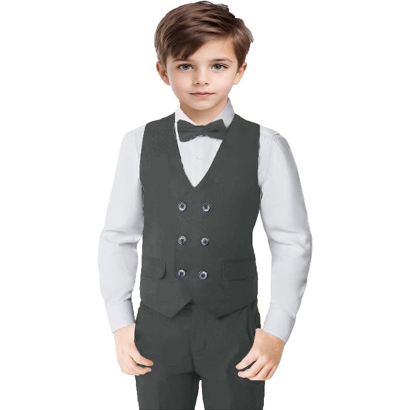 Lycody 3pcs Boys Slim Fit Vest Pants Bowtie Suits for Teen and Kids Slim Fit Boys Tuxedo Double Breasted Wedding Ring Bearer Outfit