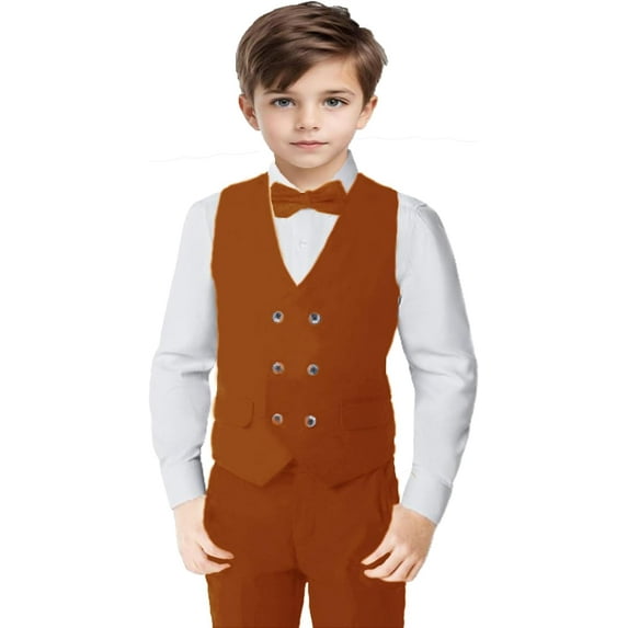Lycody 3pcs Boys Slim Fit Vest Pants Bowtie Suits for Teen and Kids Slim Fit Boys Tuxedo Double Breasted Wedding Ring Bearer Outfit