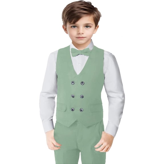 Lycody 3pcs Boys Slim Fit Vest Pants Bowtie Suits for Teen and Kids Slim Fit Boys Tuxedo Double Breasted Wedding Ring Bearer Outfit