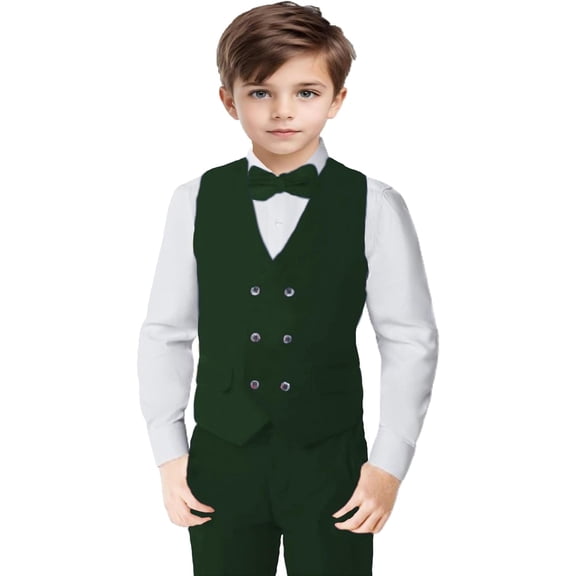 Lycody 3pcs Boys Slim Fit Vest Pants Bowtie Suits for Teen and Kids Slim Fit Boys Tuxedo Double Breasted Wedding Ring Bearer Outfit