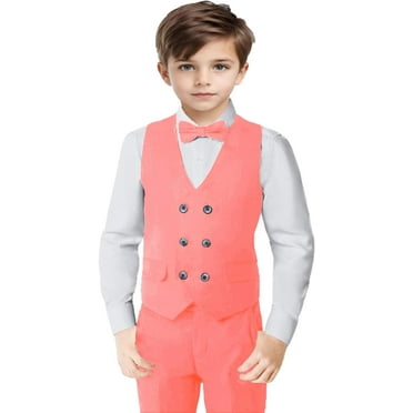 Lycody 3pcs Boys Slim Fit Vest Pants Bowtie Suits for Teen and Kids Slim Fit Boys Tuxedo Double Breasted Wedding Ring Bearer Outfit
