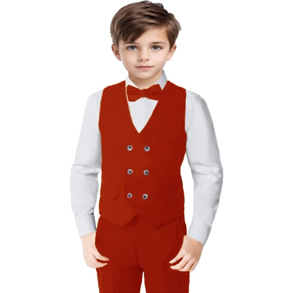 Lycody 3pcs Boys Slim Fit Vest Pants Bowtie Suits for Teen and Kids Slim Fit Boys Tuxedo Double Breasted Wedding Ring Bearer Outfit