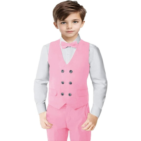 Lycody 3pcs Boys Slim Fit Vest Pants Bowtie Suits for Teen and Kids Slim Fit Boys Tuxedo Double Breasted Wedding Ring Bearer Outfit