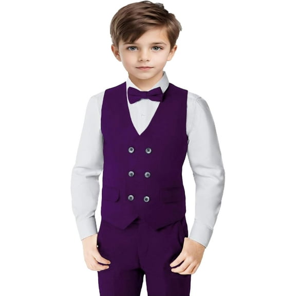 Lycody 3pcs Boys Slim Fit Vest Pants Bowtie Suits for Teen and Kids Slim Fit Boys Tuxedo Double Breasted Wedding Ring Bearer Outfit