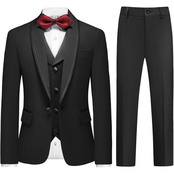 Lycody 3pcs Boys Tuxedo Suit Set for Teen and Kids Slim Fit Sizes 2-20 Blazer Vest Pants Formal Wedding Outfit for Kids