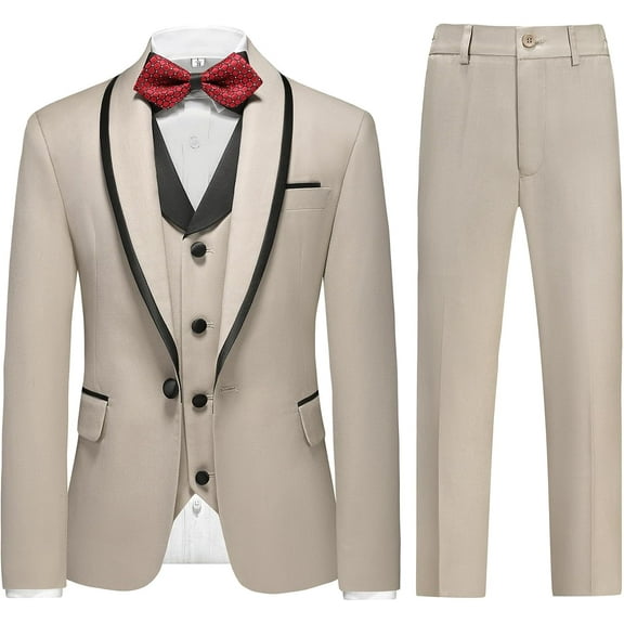 Lycody 3pcs Boys Tuxedo Suit Set for Teen and Kids Slim Fit Sizes 2-20 Blazer Vest Pants Formal Wedding Outfit for Kids